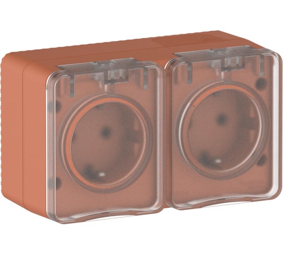 Розетка двойная Systeme Electric ATLASDESIGN PROFI IP54, О/У, с заземлением, со шторками, 16А, ТЕРРАКОТОВЫЙ ATN547026