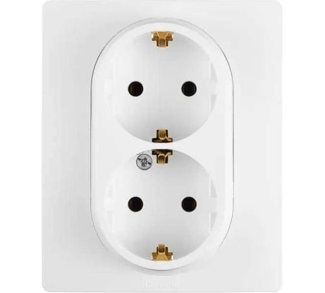Розетка двойная с заземлением Legrand Etika без шторок, в сборе, 16А, 250В, винтовые зажимы, белый 672272