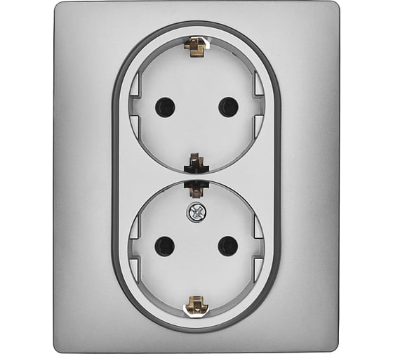 Розетка двойная с заземлением Legrand Daccord Inspiria со шторками, в сборе, 16А, 250В, винтовые зажимы, алюминий 673452