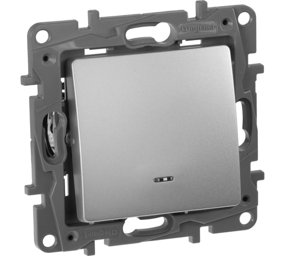 Выключатель Legrand одноклавишный с подсветкой/индикацией Legrand Etika 10А 250В безвинтовые зажимы алюминий 672403