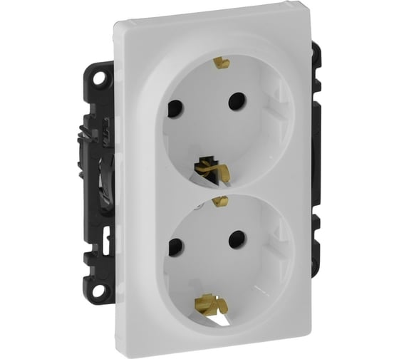 Силовая розетка Legrand Valena LIFE  двойная 2х2К+З 16А 250В с лицевой панелью.С защитными шторками.Безвинтовые зажимы.Белая 753426
