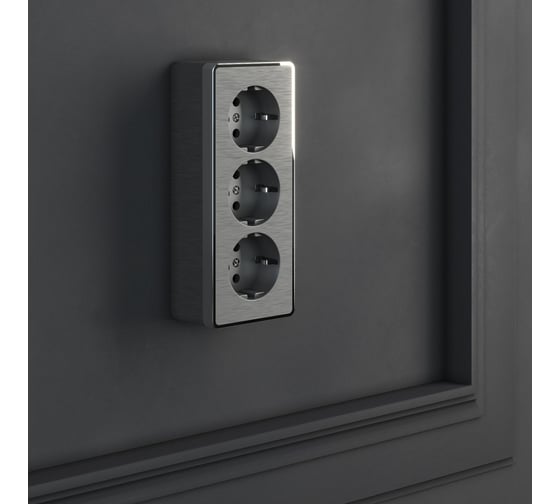 Тройная розетка WERKEL W5073104 с заземлением и шторками Gallant (графит рифленый) a052595