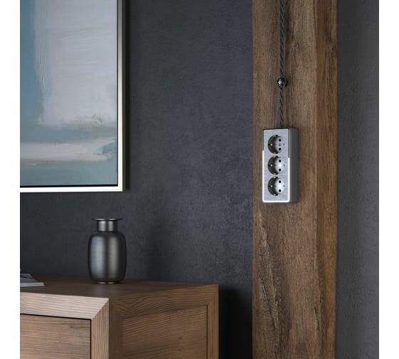 Тройная розетка WERKEL W5073104 с заземлением и шторками Gallant (графит рифленый) a052595