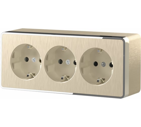Тройная розетка WERKEL W5073110 с заземлением и шторками Gallant (шампань рифленый) a052594