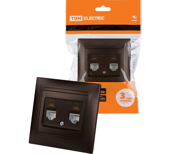 Розетка компьютерная двойная TDM ELECTRIC RJ45 шоколад "Лама" SQ1815-0555 1