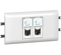 Розетка Legrand 2 x RJ 45 Программа Mosaic с рамкой и суппортом для DLP с крышкой 65 мм категория 5е FTP белый 078673