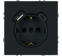Розетка 1-местная STEKKER з/ш с/з 16А + USB + Type C (механизм),, 250В, 20W, серия Эмили, черный уголь, soft-touch, RST16-5119-05 50218