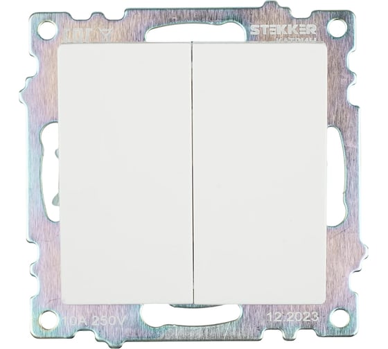 2-клавишный выключатель STEKKER механизм, GLS10-7104-01, 250V, 10А, серия Катрин, белый 39300