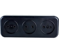 3-местная розетка STEKKER без заземления PST16-50-20 RA 16-344-Ч, пластик АВС, 16А, IP20, черный 39700