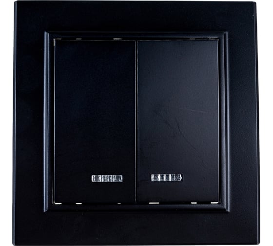 2-клавишный выключатель STEKKER c индикатором, PSW10-9002-03, 250V, 10А, серия Эрна, черный 39471