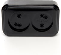 2-местная розетка STEKKER без заземления, PST16-30-20 RA 16-237-Ч, пластик АВС, 16А, IP20, черный 39694