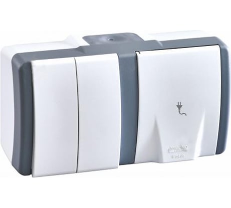 2-клавишный выключатель+розетка с крышкой с заземлением MONO ELECTRIC Octans, IP54 154-020001-181