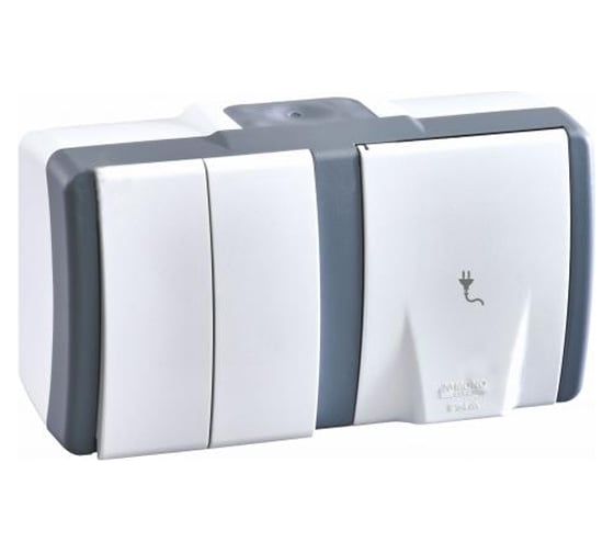 2-клавишный выключатель+розетка с крышкой с заземлением MONO ELECTRIC Octans, IP54 154-020001-181