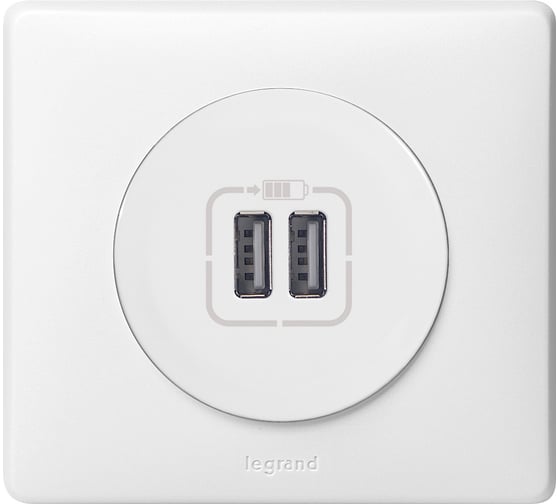 Лицевая панель Legrand Программа Celiane зарядное устройство 2 х USB 1500 мА, Кат. № 0 674 62 белый 068256