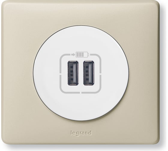 Лицевая панель Legrand Программа Celiane зарядное устройство 2 х USB 1500 мА, Кат. № 0 674 62 белый 068256