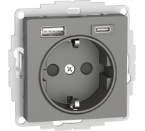 Розетка Systeme Electric (Schneider Electric) Atlasdesign 16а c 2 usb a+c, 5в/2,4а/3,0а, 2x5в/1,5а, механизм, сталь ATN000932 8 шт 13606482043159