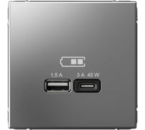 Розетка Systeme Electric ArtGallery сталь USB A + тип-C 45Вт высокоскоростная зарядка QC, PD, механизм GAL000929 8 шт 4690201034605