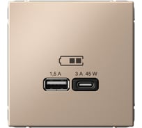Розетка Systeme Electric ArtGallery песочный USB A + тип-C 45Вт высокоскоростная зарядка QC, PD, механизм GAL001229 8 шт 4690201034650