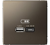 Розетка Systeme Electric ArtGallery мокко USB A + тип-C 45Вт высокоскоростная зарядка QC, PD, механизм GAL000629 8 шт 4690201034568
