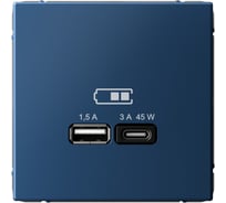 Розетка Systeme Electric ArtGallery аквамарин USB A + тип-C 45Вт высокоскоростная зарядка QC, PD, механизм GAL001129 8 шт 4690201034636