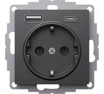 Розетка Systeme Electric Atlasdesign базальт 16а с 2 usb a+c, 5в/2,4а/3,0а, 2x5в/1,5а, механизм ATN001432 8 шт 4690201025023