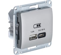 Розетка Systeme Electric (Schneider Electric) Glossa usb a + тип-c 45w высокоскоростная зарядка qc, pd, механизм, платина GSL001229 8 шт 13606482211374