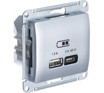 Розетка Systeme Electric (Schneider Electric) USB GLOSSA A + тип-C 45W высокоскоростная зарядка QC, PD, механизм, АЛЮМИНИЙ GSL000329 8 шт 13606482211282