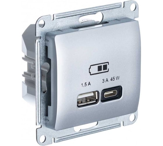 Розетка Systeme Electric (Schneider Electric) USB GLOSSA A + тип-C 45W высокоскоростная зарядка QC, PD, механизм, АЛЮМИНИЙ GSL000329 8 шт 13606482211282 1