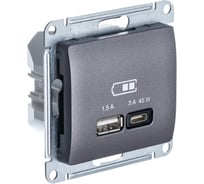 Розетка Systeme Electric (Schneider Electric) Glossa usb a + тип-c 45w высокоскоростная зарядка qc, pd, механизм, графит GSL001329 8 шт 13606482211381