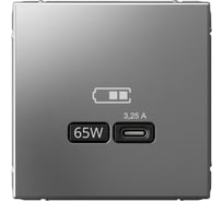 Розетка Systeme Electric ArtGallery Сталь USB тип-С 65Вт высокоскоростная зарядка QC, PD, механизм GAL000927 8 шт 4690201034414