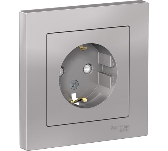 Розетка Systeme Electric (Schneider Electric) AtlasDesign Алюминий с/з со шторками, 16А, в сборе SE ATN000344 10 шт 13606489583993 1