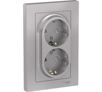 Розетка Systeme Electric (Schneider Electric) AtlasDesign Алюминий с/з двойная, со шторками, 16А, в сборе SE ATN000326 6 шт 13606489583917