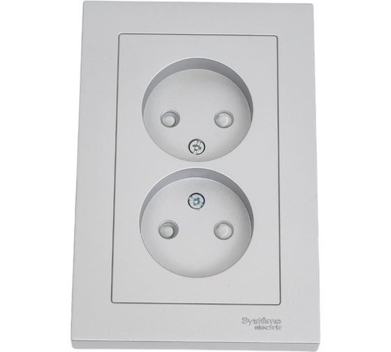Розетка Systeme Electric (Schneider Electric) AtlasDesign Алюминий б/з двойная, со шторками,16А, в сборе SE ATN000322 6 шт 13606489583894 1
