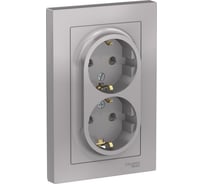 Розетка Systeme Electric (Schneider Electric) 2-м ATLAS DESIGN с заземл. 16А в сборе алюм. ATN000324 6 шт 13606489583900
