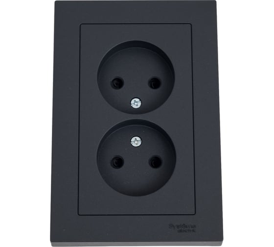 Розетка Systeme Electric Atlasdesign базальт двойная без заземления со шторками,16а, в сборе ATN001422 6 шт 4690201024668 1