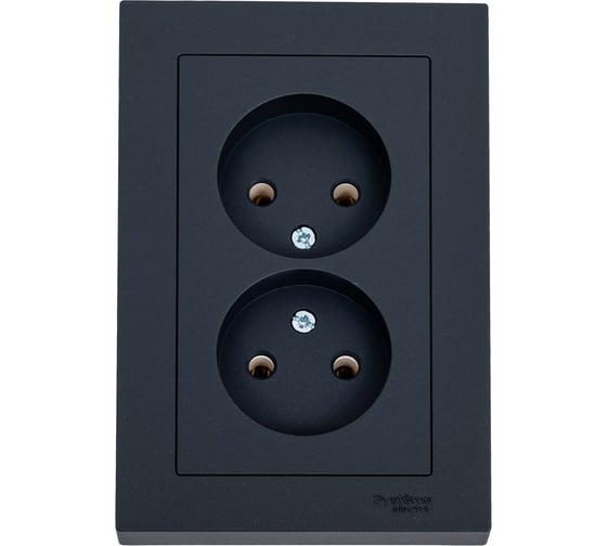 Розетка Systeme Electric Atlasdesign базальт двойная без заземления,16а, в сборе ATN001420 6 шт 4690201024620 1