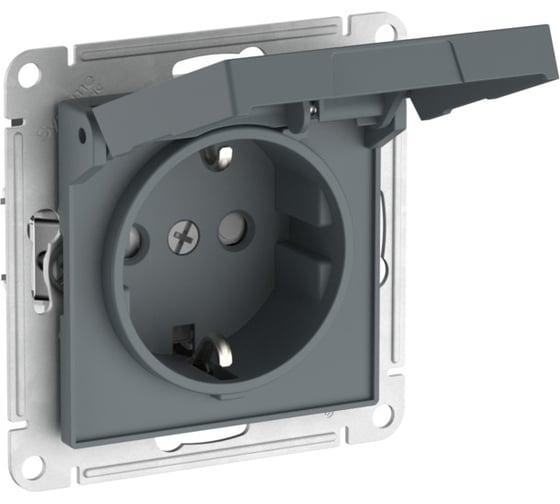 Розетка Systeme Electric ATLASDESIGN с заземл. со шторк. с крышкой,16А,IP20,мех., быстрозажим. клем., ГРИФЕЛЬ ATN000746S 10 шт 13606482108384 1