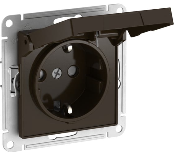 Розетка Systeme Electric ATLASDESIGN с заземл. со шторк. с крышкой, 16А,IP20,мех., быстрозажим. клем., МОККО ATN000646S 10 шт 13606482108377 1