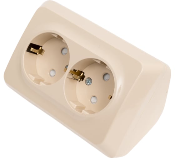 Розетка Systeme Electric (Schneider Electric) ЭТЮД O/У двойная угловая с заземлением со шторками 16А, КРЕМОВЫЙ, PA16-108K 8 шт 13606485439249 1