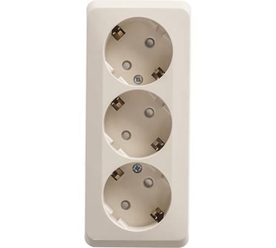 Розетка Systeme Electric (Schneider Electric) ЭТЮД O/У тройная с заземлением со шторками 16А 250B, КРЕМОВЫЙ, PA16-012K 9 шт 13606485439362 1