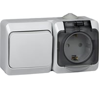 Блок Systeme Electric (Schneider Electric) ОП Этюд IP44 серый 1-кл выключатель+евророзетка з/ш SchE BPA16-241C 7 шт 4690201010715