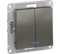 Выключатель 2-клавишный с подсветкой Systeme Electric (Schneider Electric) AtlasDesign Сталь, сх.5а, 10АХ SE ATN000953 5 шт 13606489703148