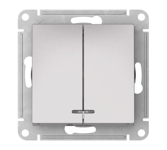 2-клавишный выключатель с подсветкой Systeme Electric ATLASDESIGN сх.5а, 10АХ, мех., быстрозажим. клем., алюминий ATN000353S 10 шт 13606482108766
