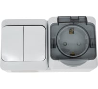 Блок Systeme Electric (Schneider Electric) ОП Этюд 2-клавишный выключатель + евророзетка защитные шторки IP44 серый BPA16-242C 7 шт 4690201010739