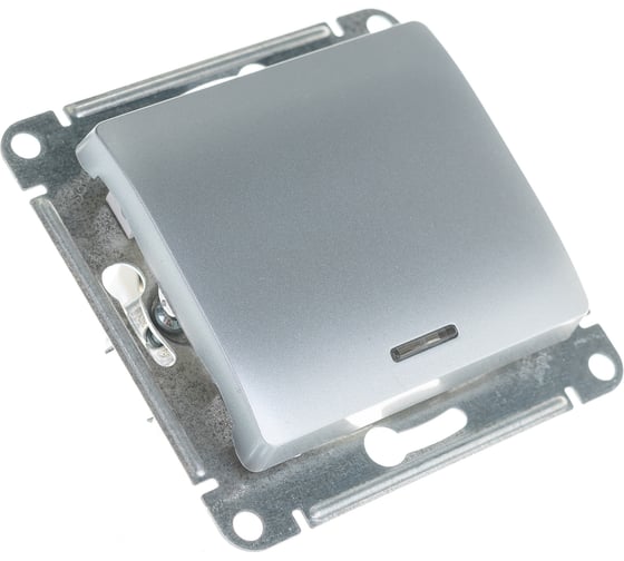 Выключатель 1-клавишный с подсветкой Systeme Electric (Schneider Electric) GLOSSA 10AX с подсветкой алюминий GSL000313 20 шт 13606480658331