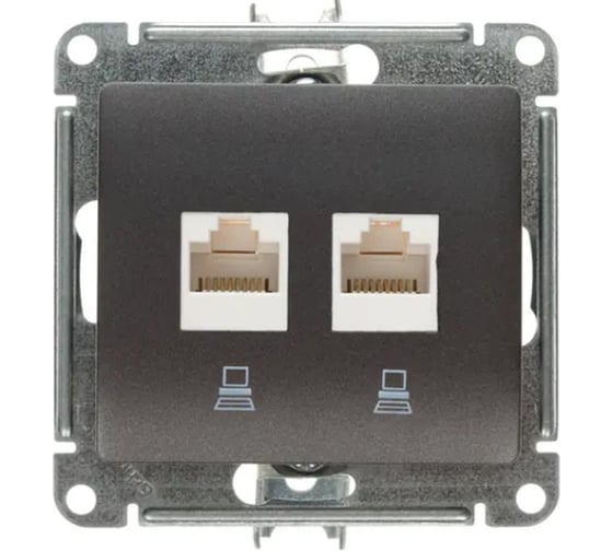 Розетка двойная компьютерная Systeme Electric ( Schneider Electric) Glossa rj45+rj45, кат.5e, механизм, графит GSL001385KK 5 шт 53606481274941 1