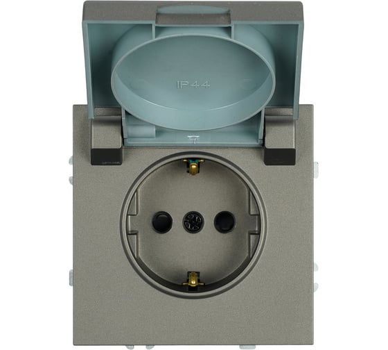Розетка STEKKER 1-местная с крышкой с защ. штор, с/з, 250В, 16А, серия Эмили, RST16-5112-09, антрацит, soft touch, 49933