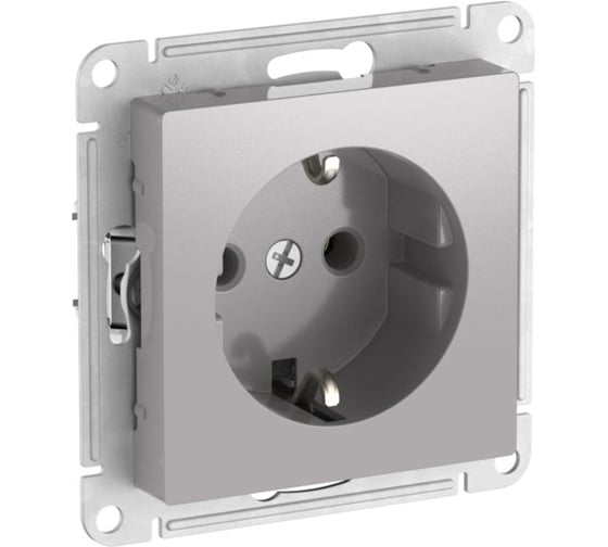 Розетка Systeme Electric ATLASDESIGN с заземлением, 16А, мех., быстрозажим. клем., АЛЮМИНИЙ ATN000343S 10 шт 13606482108032 1
