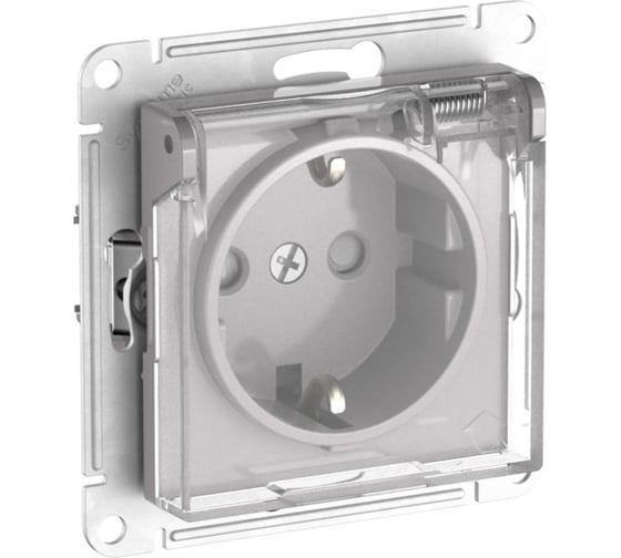 Розетка Systeme Electric ATLASDESIGN AQUA с заземлением, со шторками, с прозрачной крышкой, 16А, IP44, мех., быстрозажим. клем., алюминий ATN440346S 10 шт 4690201023289 1