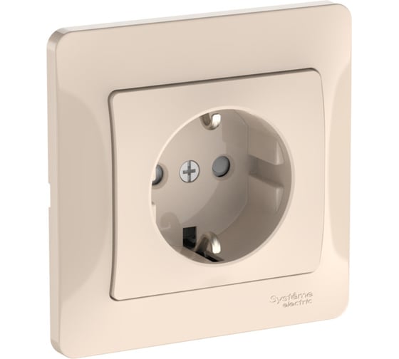 Розетка Systeme Electric GLOSSA с заземлением, со шторками, 16А, в сборе, быстрозажим. клем., БЕЖЕВЫЙ GSL000244S 15 шт 13606482110394 1